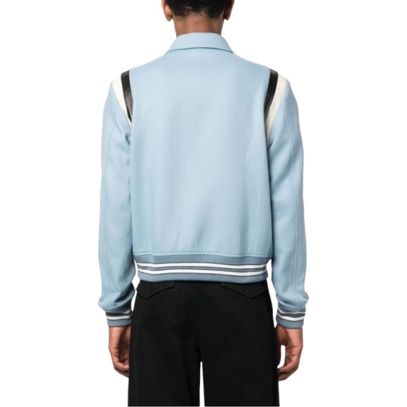 🧥 🆕 AMIRI Bones Wool Blend Varsity Jacket in color slate blue size XX-Large - Picture 5 of 8